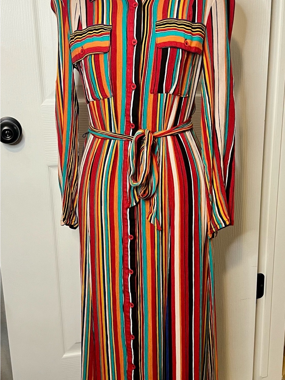 Sugarlips Multicolor Vertical Stripe Long-Sleeve Shirt Dress